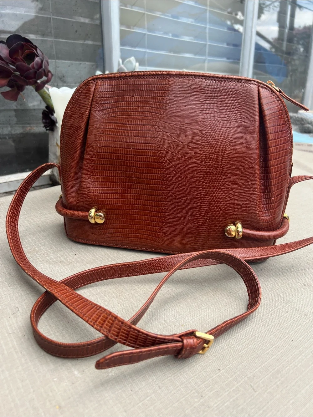 Bally Rust Brown Faux-Lizard Crossbody Bag